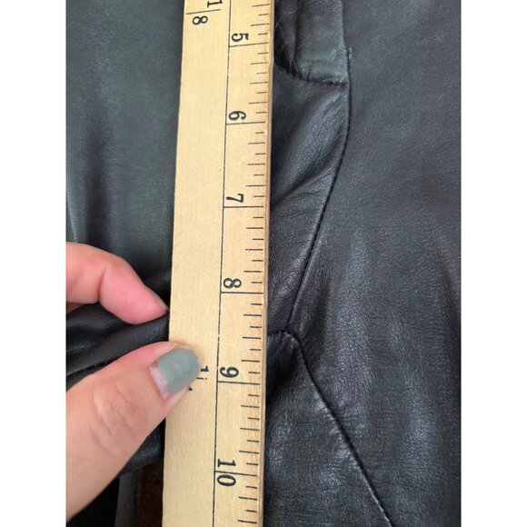 Express Black Leather Flared Motorcycle Pants Genuine Leather Nylon Womens - Picture 7 of 12